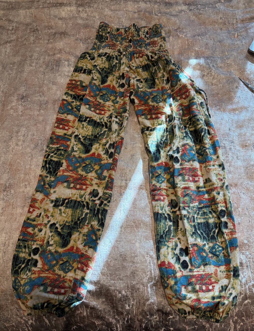 Buddha Pants Harem Pants | Multicolor Boho Print | Smocked Waist | XS